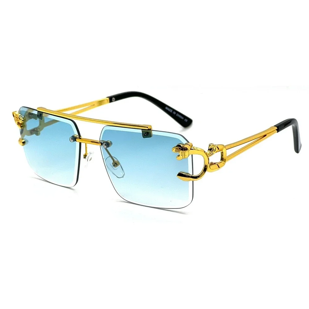 Rimless Rectangle Sunglasses Green Lens Fashion Shades Hip Hop Designer‎ Lentes